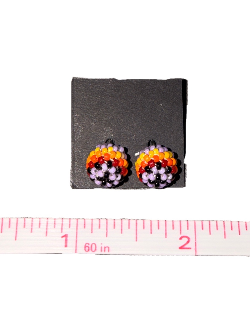 Native American Handcrafted Beaded Stud Earrings Orange Pink Purple & Black New